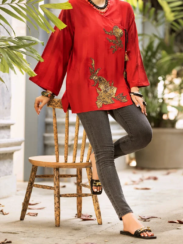 Red Jacquard Tunic - AL-LK-894