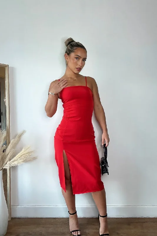 ONLY SLIM SLIT DRESS IN RED