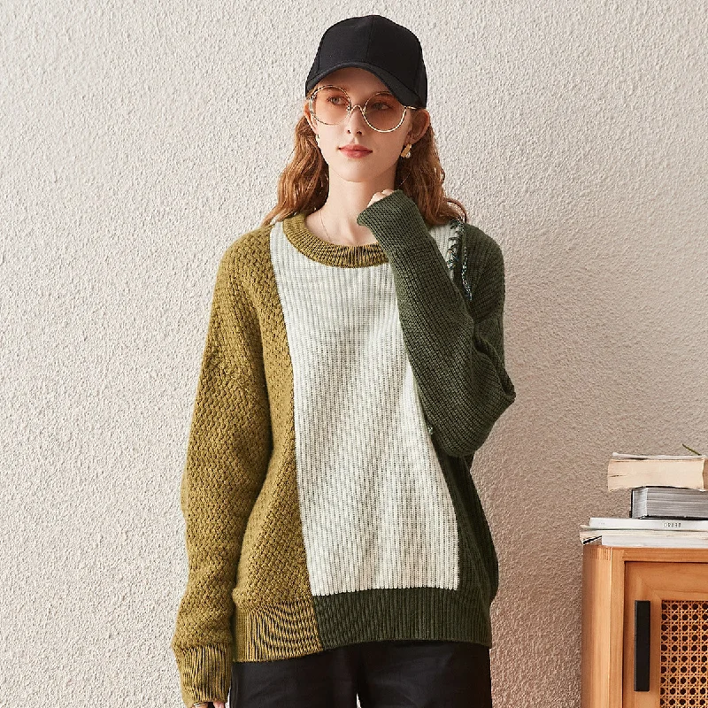 100% Cashmere Color Block Oversized Knit Sweater Gym
