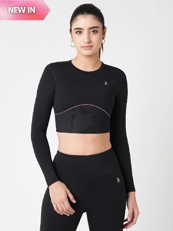 Black & Purple Endurance Full Sleeve Crop Top