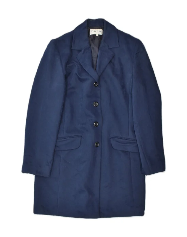 VINTAGE Womens Overcoat IT 42 Medium Blue Viscose Hip Women's Urban
