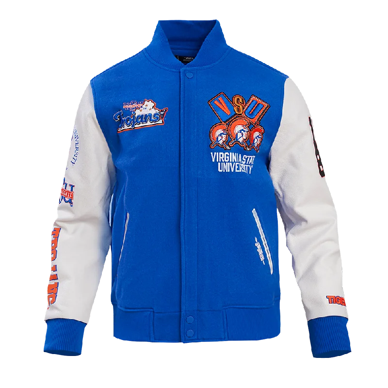 NCAA VIRGINIA STATE UNIVERSITY HOMECOMING WOOL MEN'S VARSITY JACKET (ROYAL BLUE/WHITE)