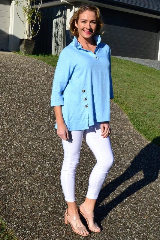 Sky Blue High Collar Tunic Shirt