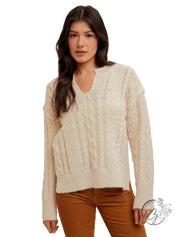 Notch Waves Pullover Artistic Women's Hand - painted