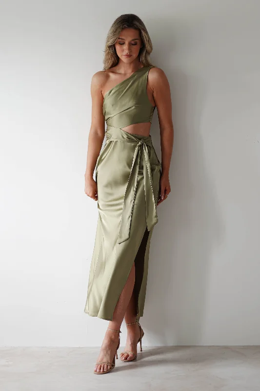 Bonnie Soft Satin Maxi Dress | Olive