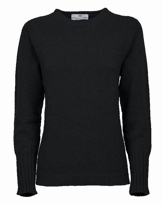 NEW FALL 24 - Women's Pure Cashmere Crew Neck Sweater Black by Monticelli Cashmere Compression