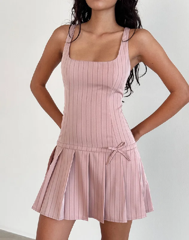 Jadzia Drop Waist Mini Dress in Blush Pinstripe Modern Women's 