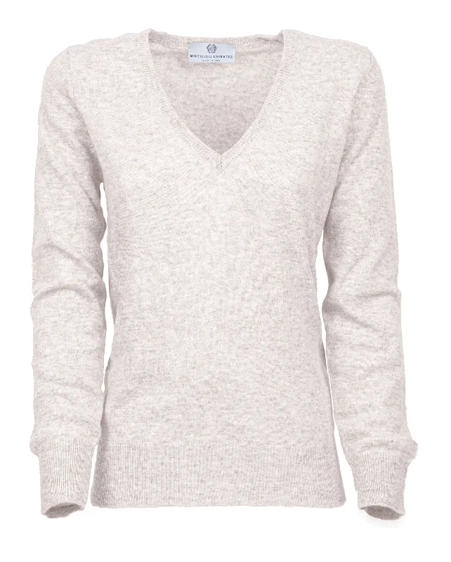 NEW FALL 24 - Women's Pure Cashmere V-Neck Sweater Off White by Monticelli Cashmere Stylish Women's Tropical 