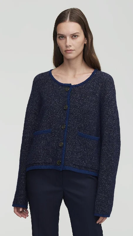 Knit Jacket in Tweed Yarn | Navy Sharp Women's Italian