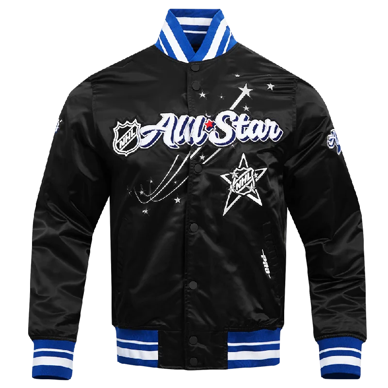 NHL ALL TEAMS NHL ALL STAR 2024 RIB MEN'S SATIN JACKET (BLACK/DODGER BLUE)