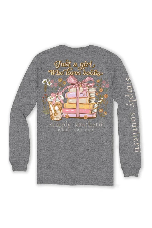 Simply Southern Plus Size Long Sleeve Books T-Shirt for Women in Charcoal Heather | EXT-LS-BOOKS-CHARCOALHTHR Monochromatic All - in - one Simply Southern Plus Size Long Sleeve Books T-Shirt for Women in Charcoal Heather | EXT-LS-BOOKS-CHARCOALHTHR Monochromatic All - in - one