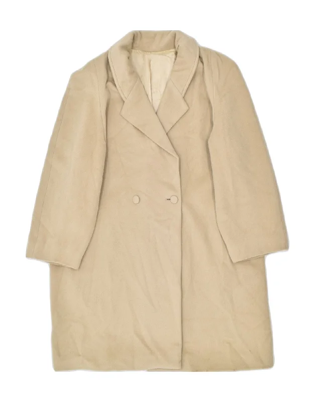 VINTAGE Womens Oversized Overcoat EU 44 Large Beige Wool Vacation