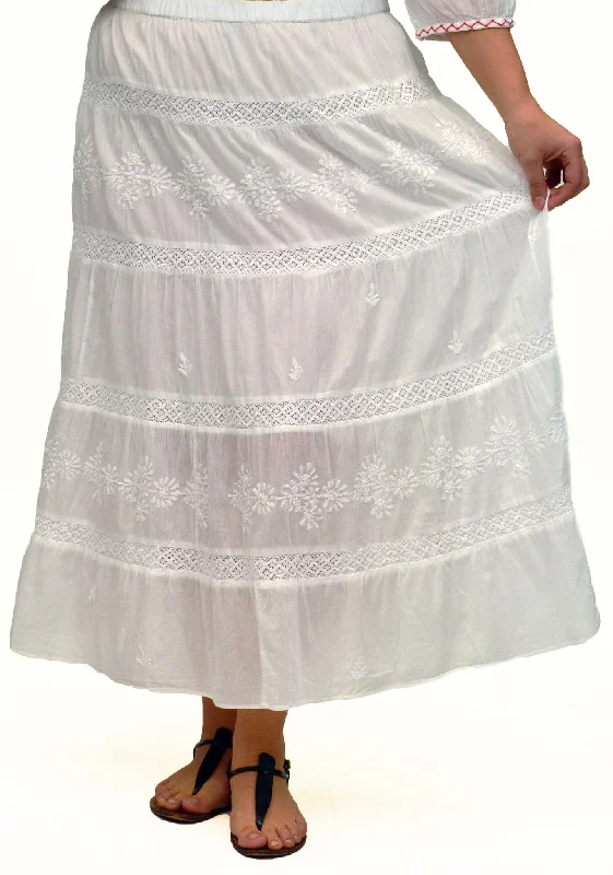 La Cera Plus Size Embroidery Detail Peasant Skirt Sophisticated Women's 