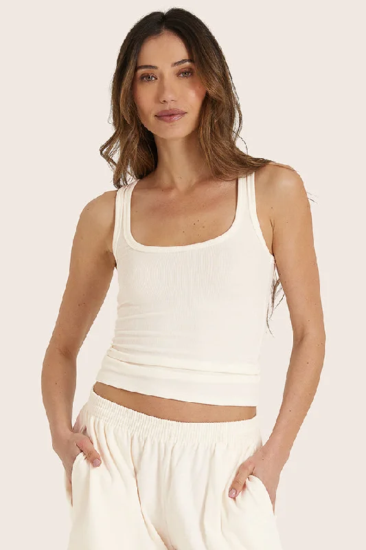 RIBBED MODAL BODY TANK - BLANC Casual Women's Japanese 