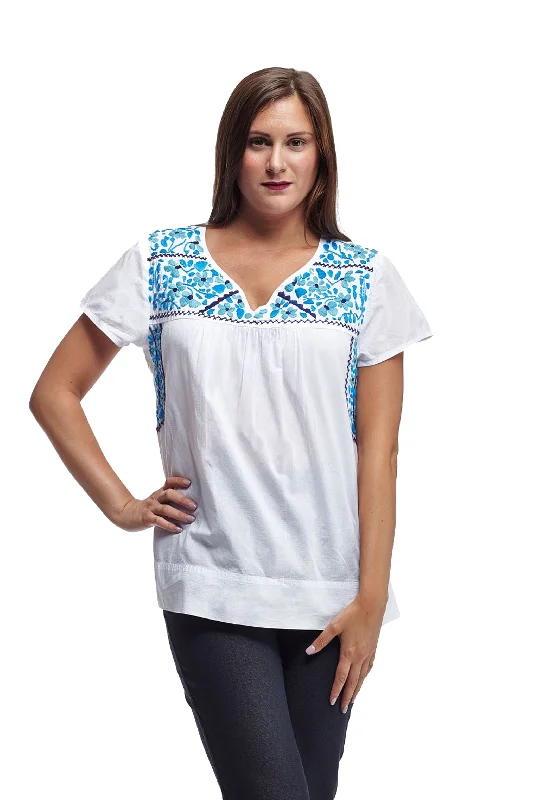 La Cera Cap Sleeve Hand Embroidered White Top Youthful Women's Pop