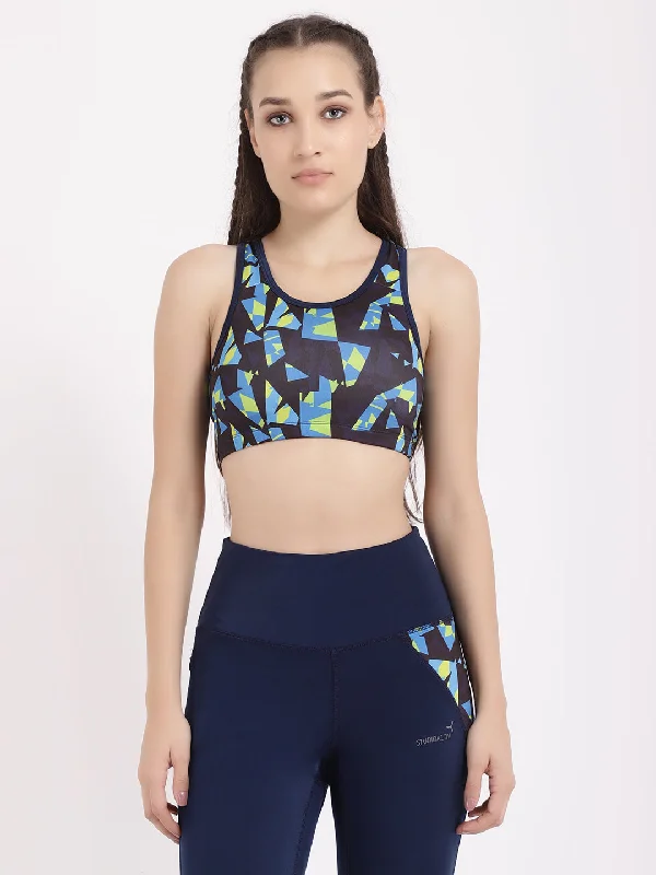 Blue Geometric Print Sports Bra Preppy Women's College