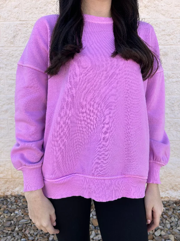 Jayla Bright Mauve Fleece Hi-low Hem Pullover Laid - back Women's Vibe