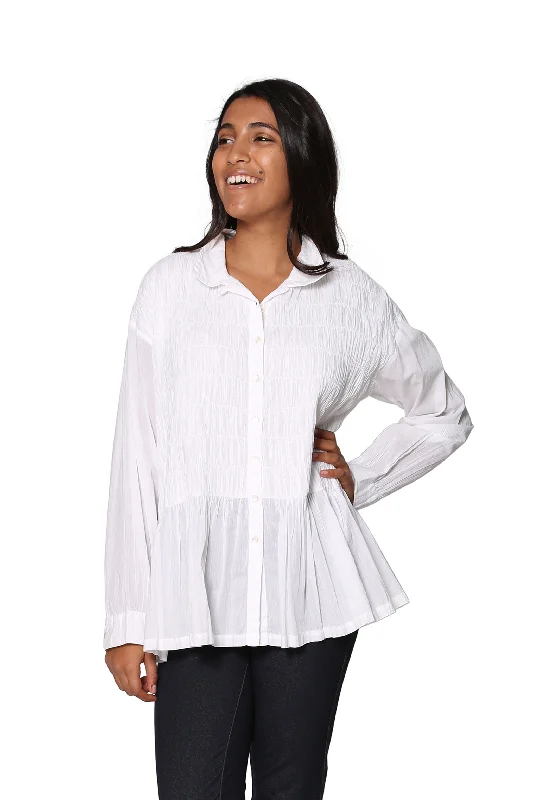 La Cera Puckered Button-up Top Traditional Women's 