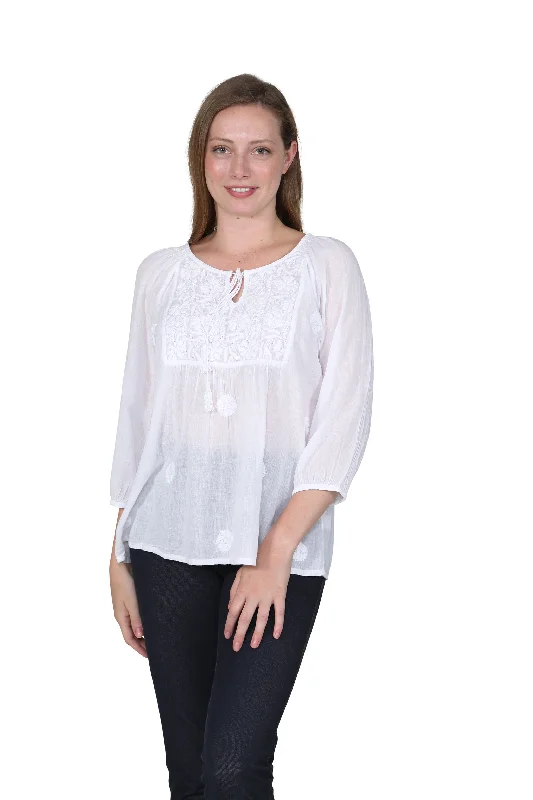 Embroidered White Top Cashmere