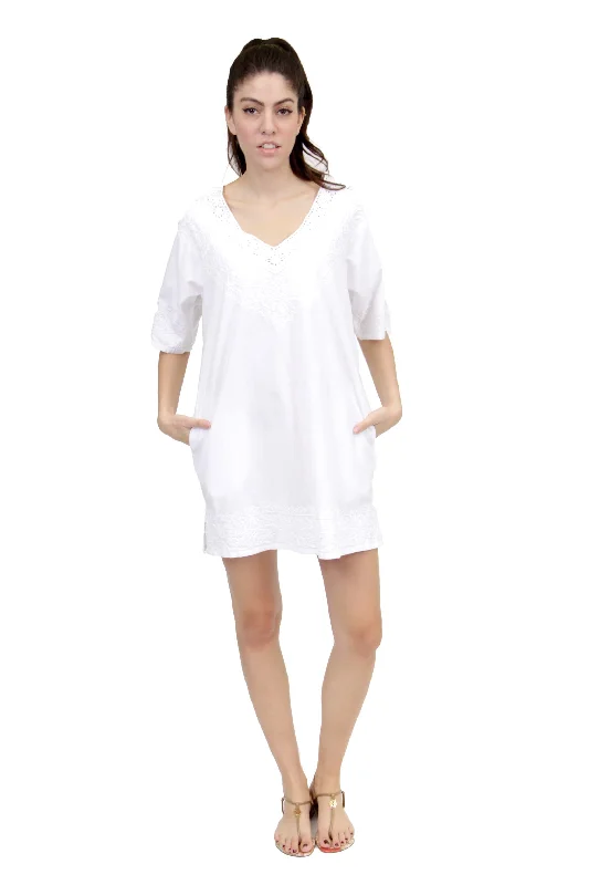 La Cera White Embroidered Cover Up Traditional Women's 