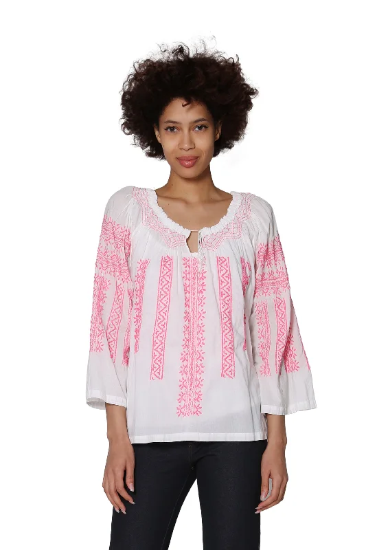 La Cera Hand-Embroidered Peasant Top Cashmere