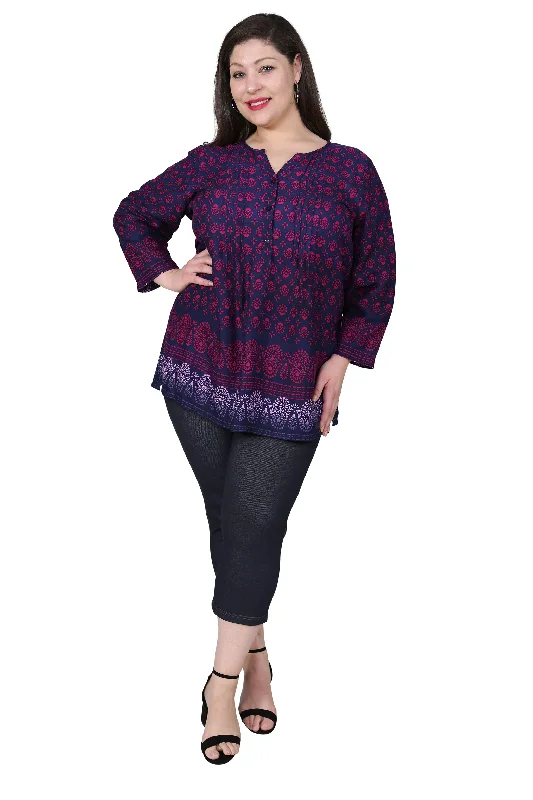 Plus Size Rayon Print Tunic Casual Women's Loose - fitting