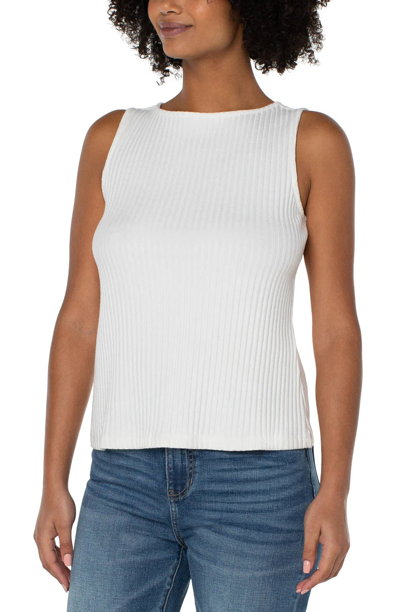 Sleeveless Boat Rib Knit Top in Snow Laid - back Women's Vibe