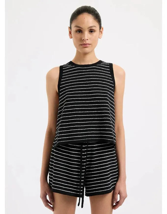 Nude Lucy Zosia Stripe Knit Tank in Black Stripe Dapper Women's Bow - adorned