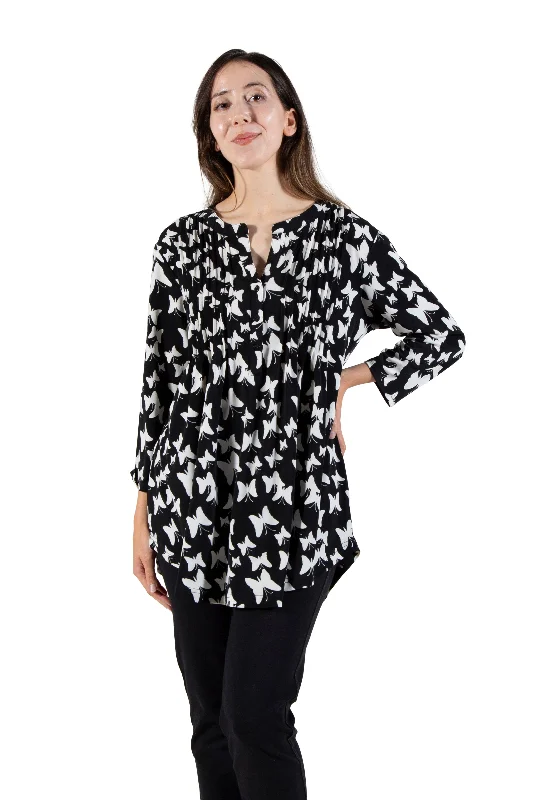 La Cera Butterfly Print Pleat Front Tunic Sharp Women's Italian