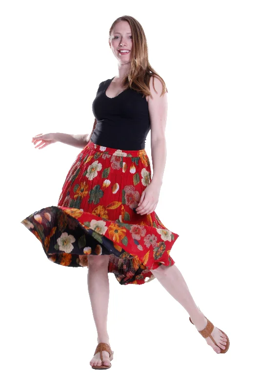 La Cera Crinkle Printed Reversible Skirt Classic Women's Pin - striped