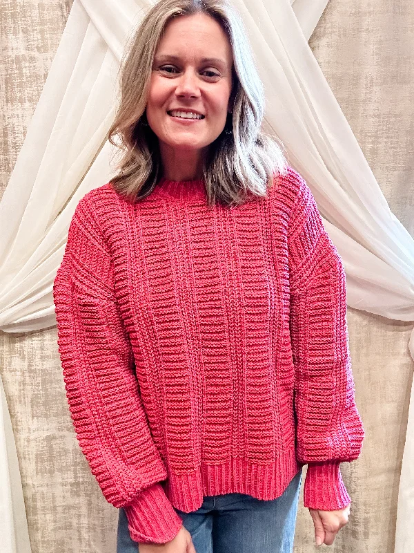 Red Two Tone Cozy Sweater Unique Women's Upcycled