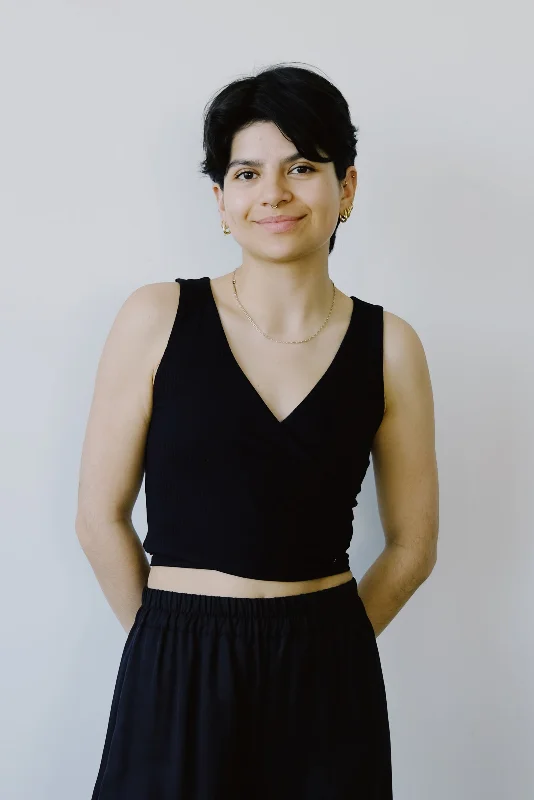 wrap top - ivy - black Feminine Women's Soft 