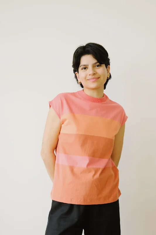 cotton top - aukai - coral multi stripe Stylish Women's Neon