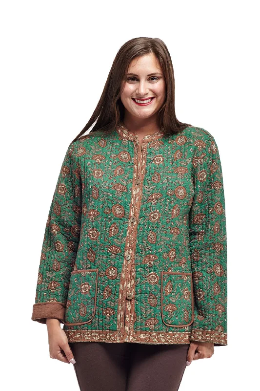 La Cera Quilted Sage Mandarin Jacket Modern Women's 