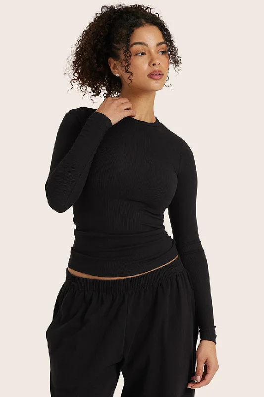 RIBBED MODAL BODY LONG SLEEVE - ONYX Youthful Women's Pop
