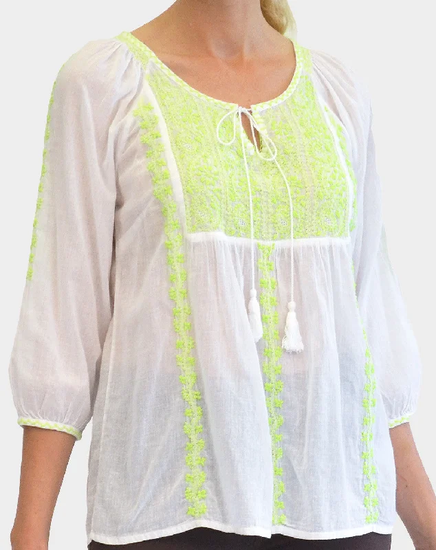Floral Embroidered Peasant Top Earthy Women's Hemp - based