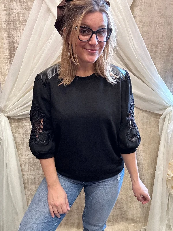 Black Floral Cutout Top Earthy Women's 