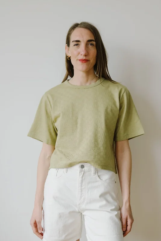 cropped tonal check t-shirt - seafoam green Earthy Women's 