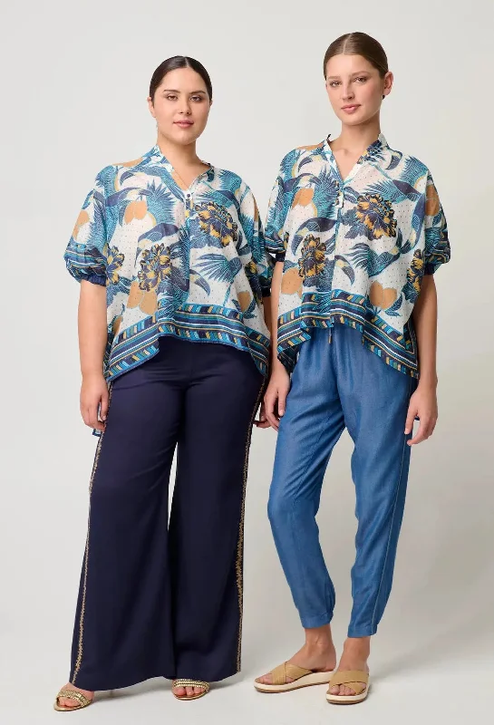 OnceWas Kimona Cotton Silk Top in Tukano Print Trendy Women's 
