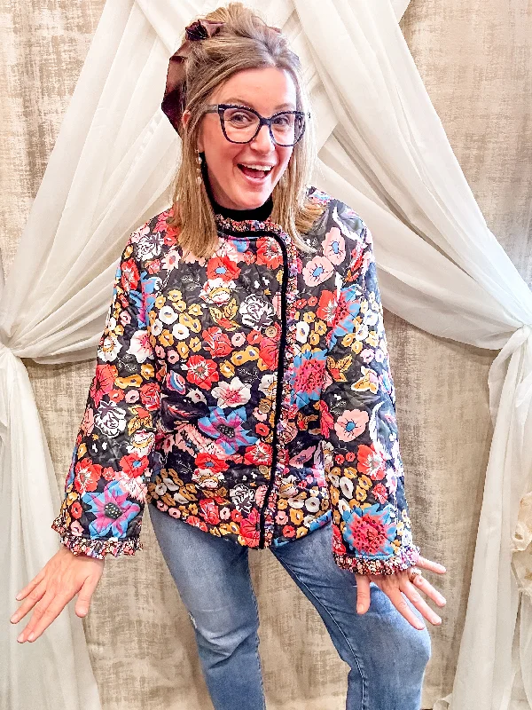 Bright Floral Quilted Jacket Earthy Women's 