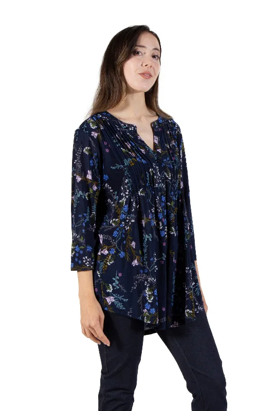 La Cera Pleated Floral Print Tunic Traditional Women's 