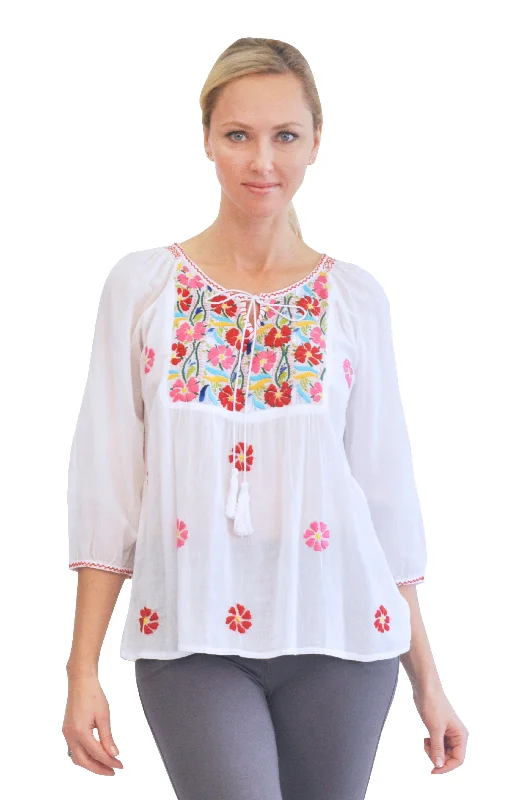 La Cera Multicolored Embroidered Top Sophisticated Women's 