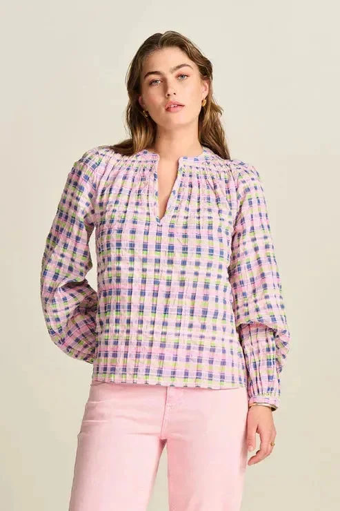 POM Amsterdam Top in Checks Pink Sophisticated Women's Tailored
