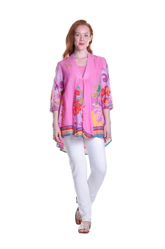La Cera Hi-Lo Hibiscus Tunic Cozy Women's Sherpa - lined
