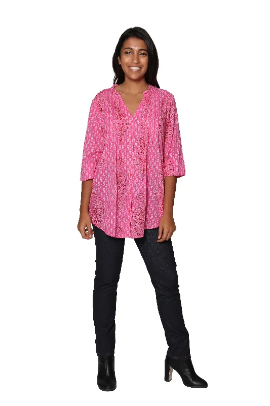 La Cera Pink Paisley Cotton Tunic Athletic Women's High - 