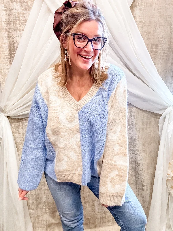 Blue Print Sweater Youthful Women's Pop