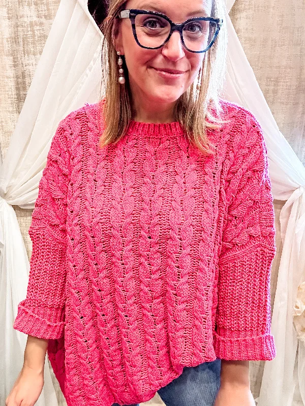 Fuchsia Cozy Knit Sweater Laid - back Women's Vibe