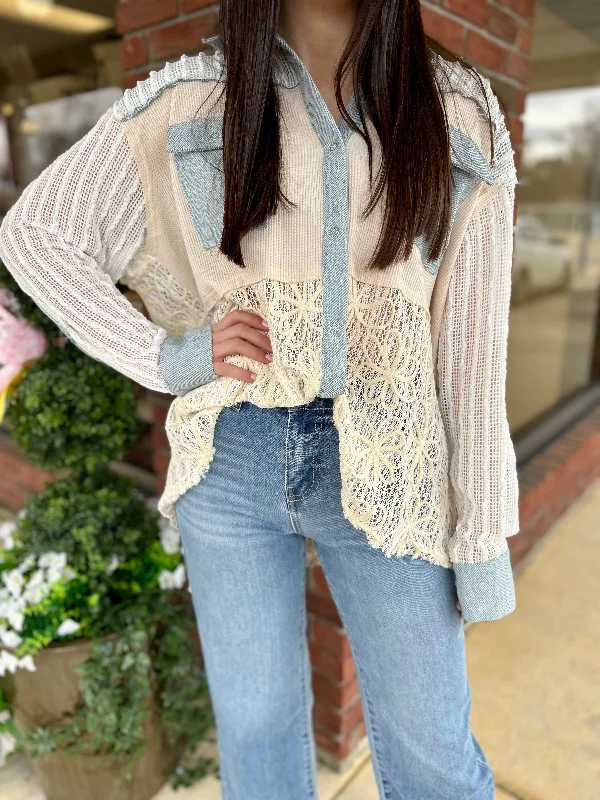 Color Block Textured Lace Button Down Jacket garde