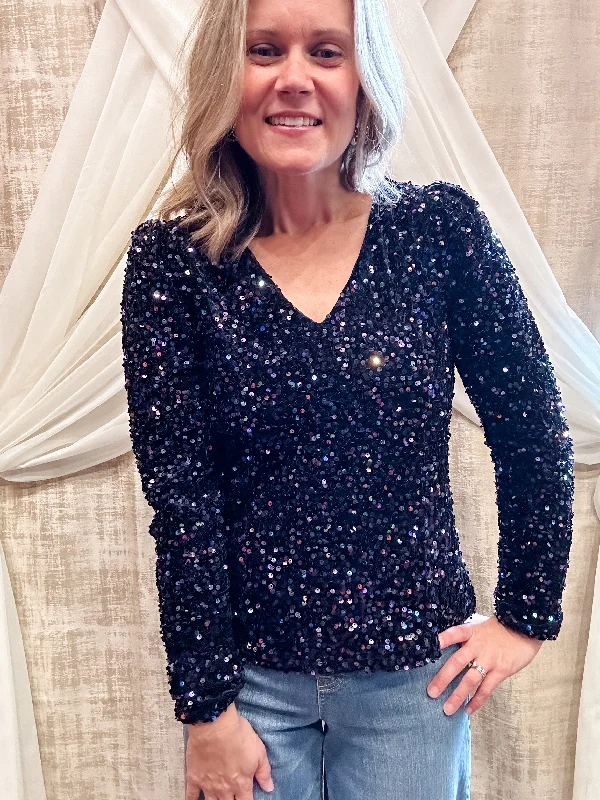 Black Sequin Top Sophisticated Women's Tailored