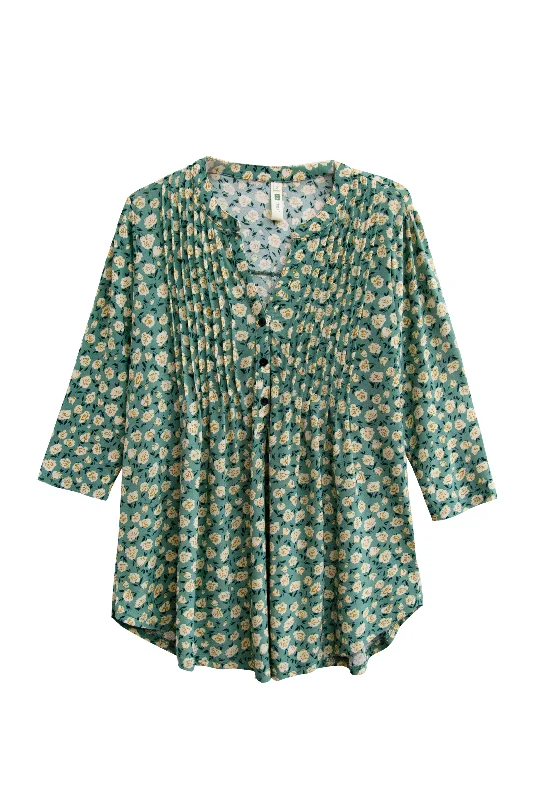 La Cera Plus Size Sage Floral Pintuck Tunic Bohemian Women's Free